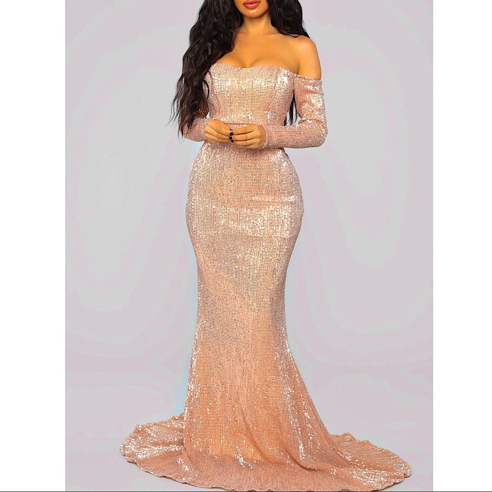 New! FASHION NOVA Sequin Mermaid Maxi Long Dress - Picture 2 of 7